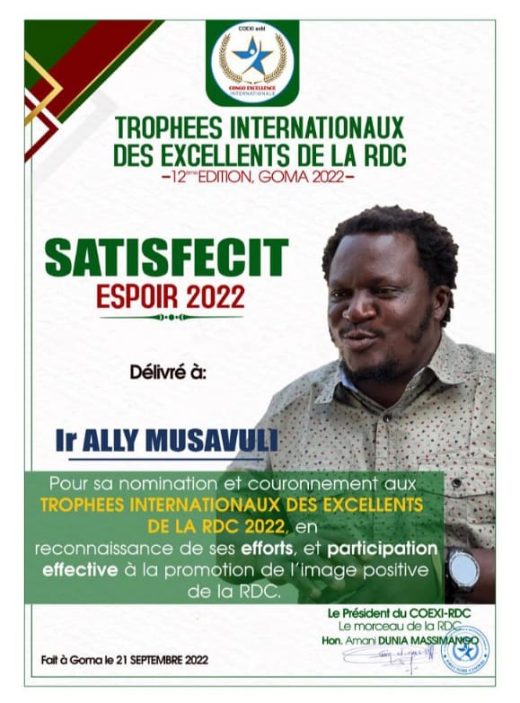 Nord-Kivu: pour ses actions humanitaires et caritatives, Ally Musavuli couronné par COEXI