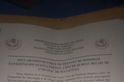 Beni: la société civile Watalinga décrète 48h pour le départ de Freddy Bwatanga de l&rsquo;ONPAC déclaré « personne indésirable »